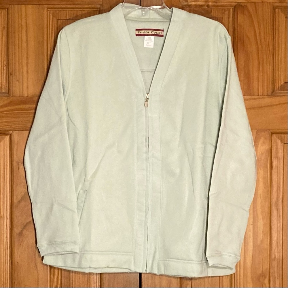 NWT Haband Vintage 90s Tudor Court Full Zipper Cardigan Green Size L Large